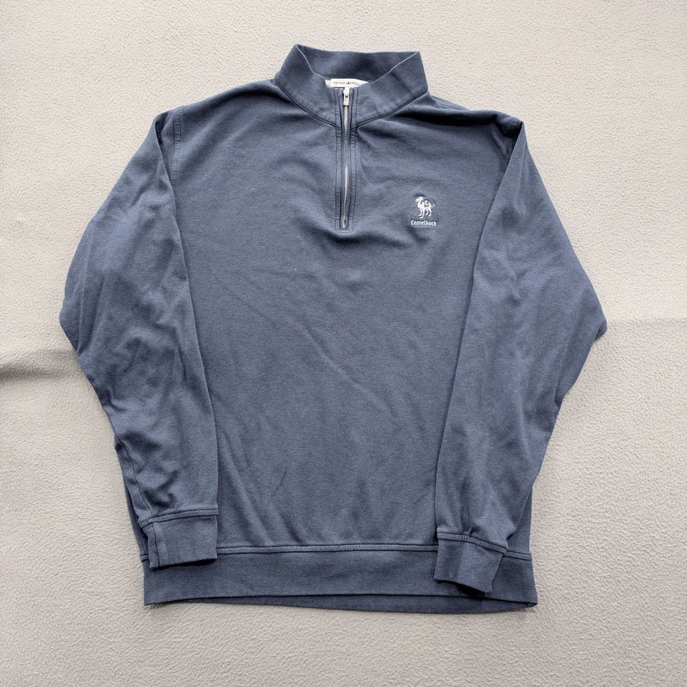 Peter Millar Sweatshirt Mens Large Blue 1/4 Zip Cotton Pullover Camelback Logo